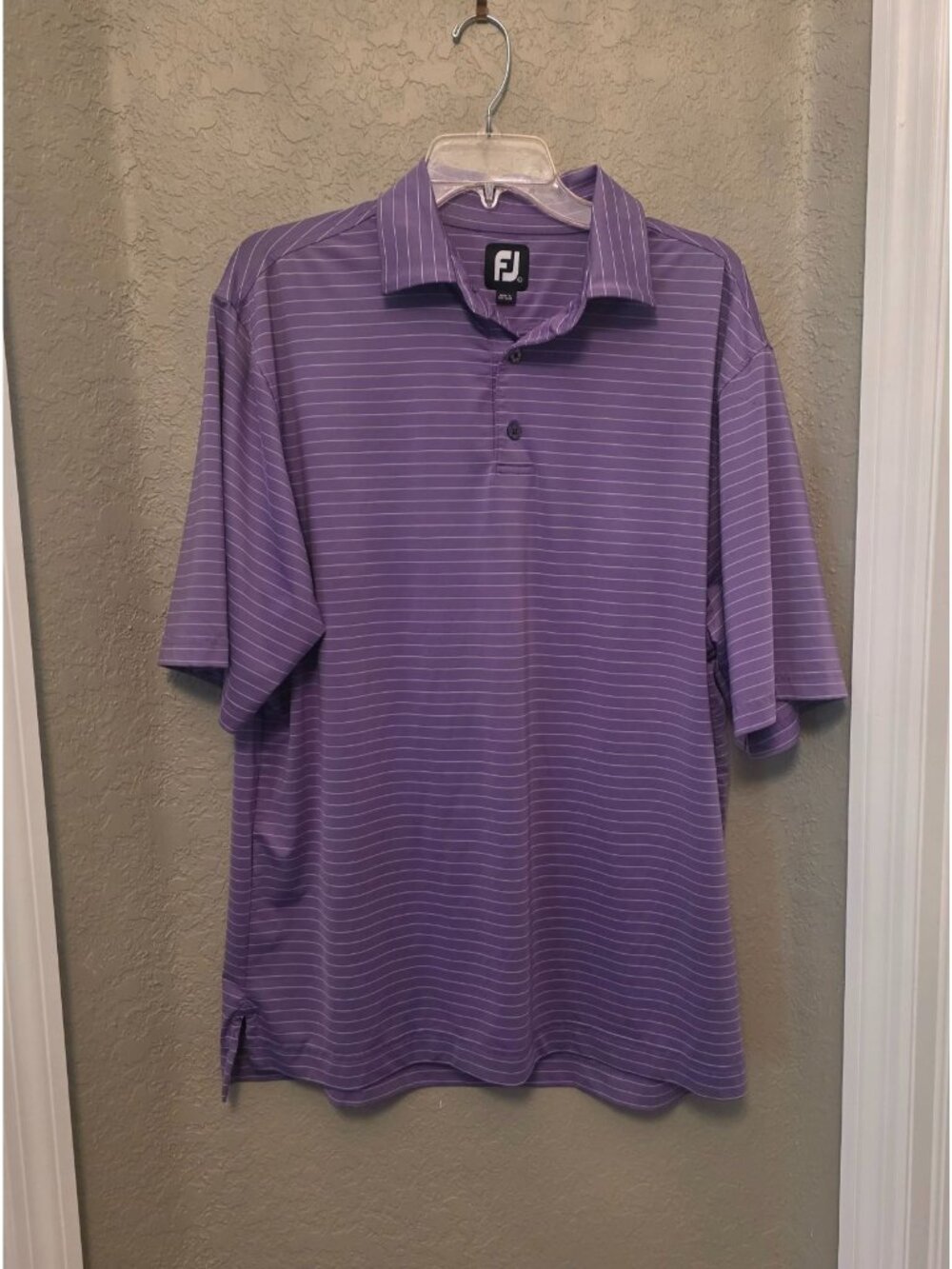 Footjoy Purple White Striped Performance Golf Polo Shirt L  EUC